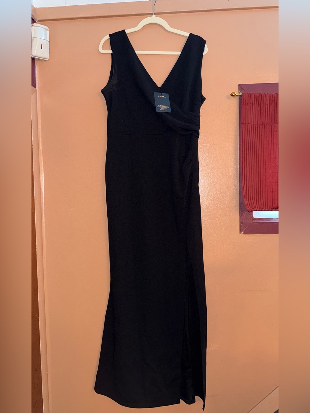 Black V-Neck Maxi Dress with Side Drape